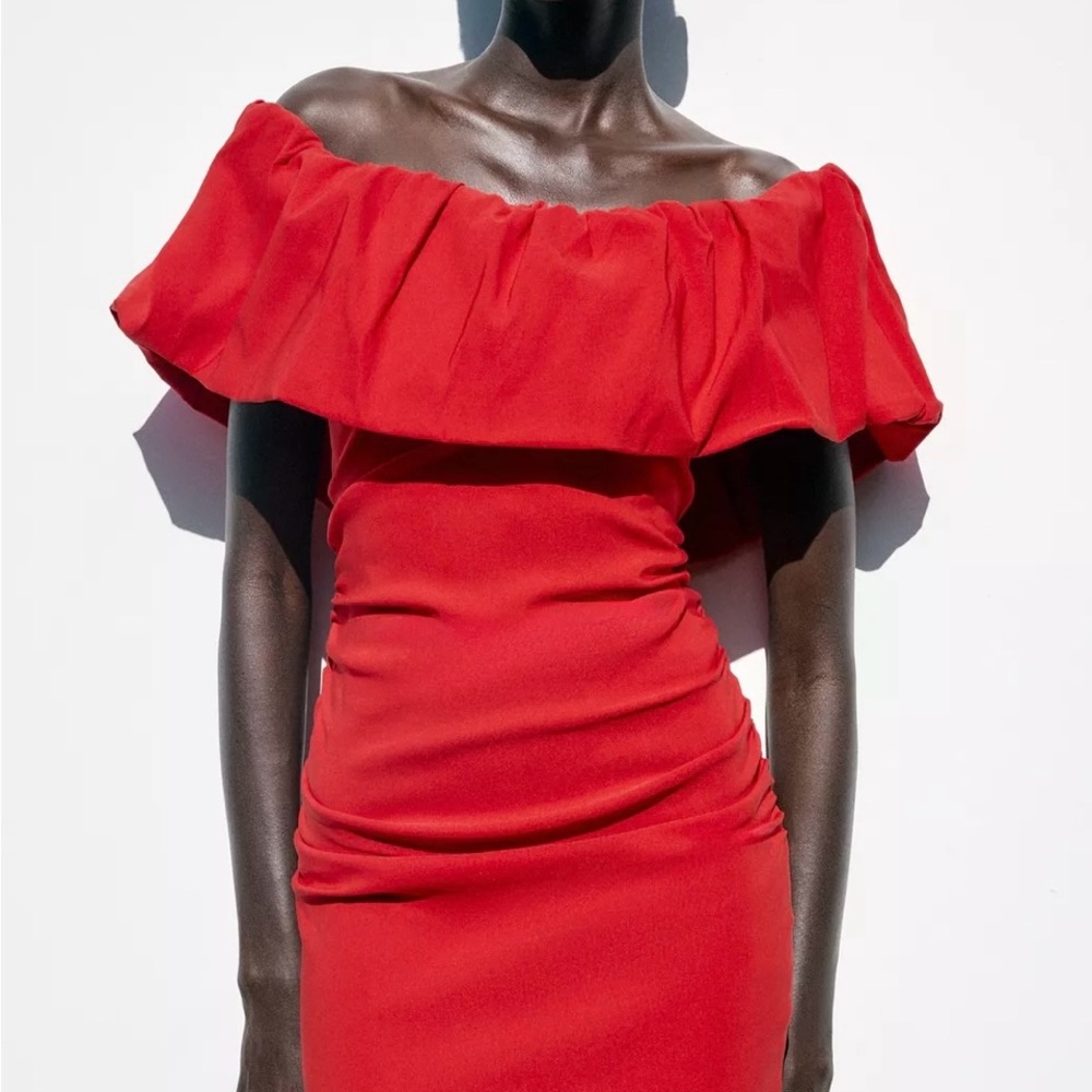 ZARA Elegant Red Off-Shoulder Dress